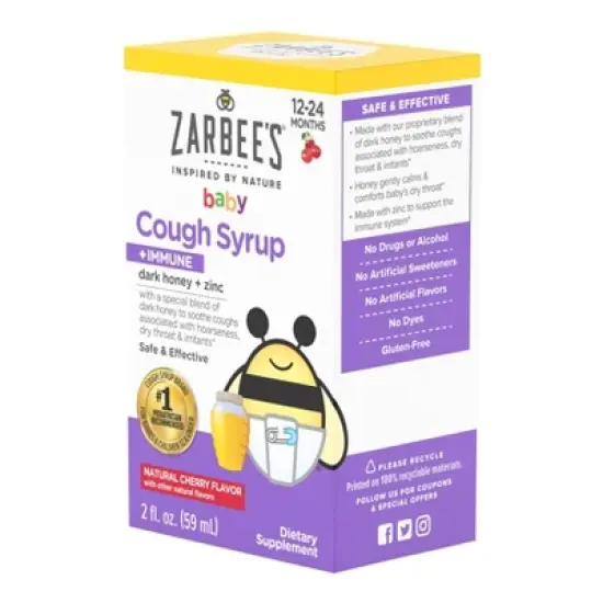 Zarbee's Baby Cough Syrup + Immune with Honey & Zinc - Natural Cherry Flavor - 2 fl oz image {8}
