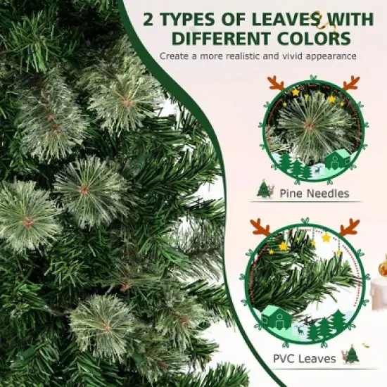 Costway 7ft Pre-lit PVC Artificial & Pine Needles Half Christmas Tree w/ 450 Branch Tips & 150 Lights image {5}