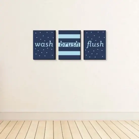 Big Dot of Happiness Boy - Blue and Navy - Kids Bathroom Rules Wall Art - 7.5 x 10 inches - Set of 3 Signs - Wash, Brush, Flush image {2}