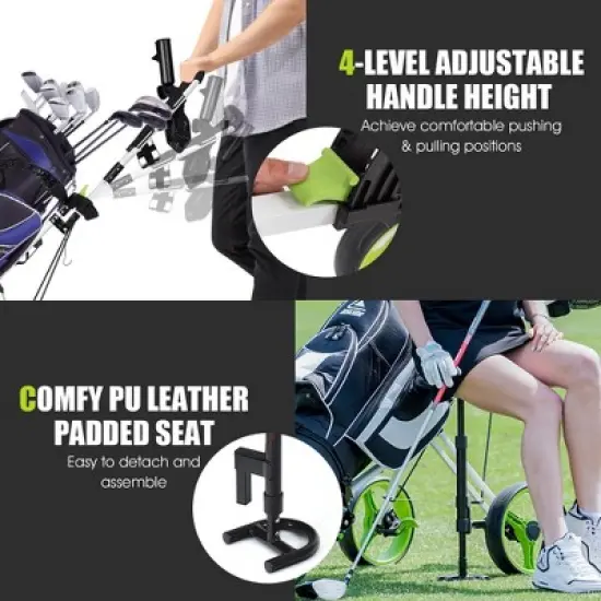 Costway Foldable 3 Wheel Push Pull Golf Club Cart Trolley w/Seat Scoreboard Bag Swivel image {5}