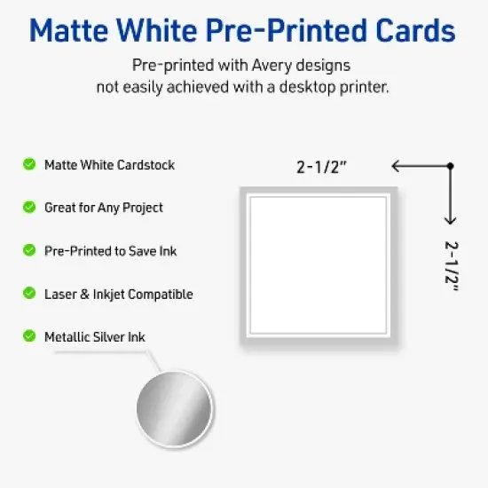 Avery Square Business Cards, Silver Border, 2-1/2" x 2-1/2", 90ct image {1}