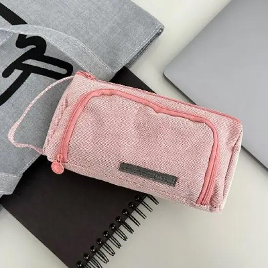 Wrapables Large Capacity Pencil Case, Portable Pencil Pouch for Stationery Office Supplies, Coral image {4}