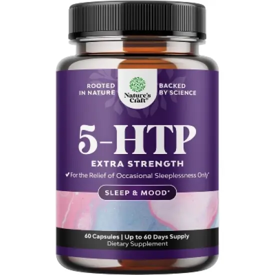 5 HTP Supplement 5-Hydroxytryptophan, Gentle Herbal Sleep & Mood Enhancer, Mood Supplement & Sleep Support Capsules, Nature's Craft, 60ct image {8}