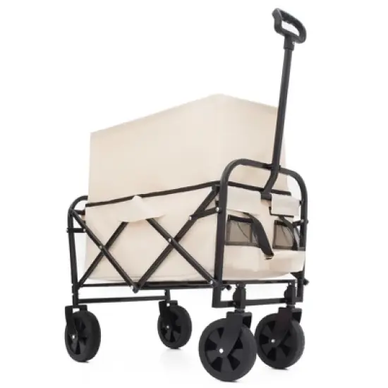 Minimeetall Extention Collapsible Foldable Wagon Cart Beach Wagon Heavy Duty Utility Cart Utility Wagon Grocery Cartcream image {4}