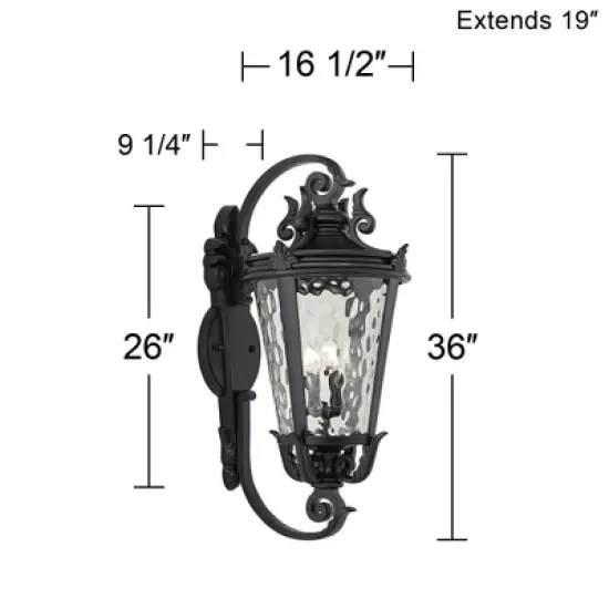 John Timberland Casa Marseille Vintage Rustic Outdoor Wall Light Fixture Textured Black 36" Clear Hammered Glass for Post Exterior Barn Deck House image {7}