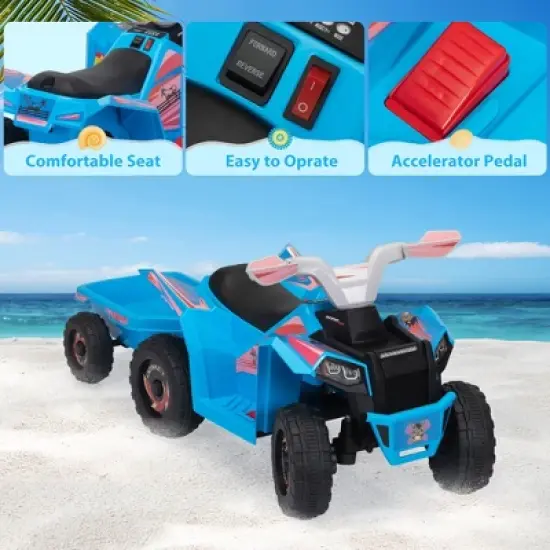 Sandinrayli 6 Volt Kids Ride On ATV Toddler Toy Car 4-Wheeler Quad Car for Kids 3-6 with Trailer image {4}