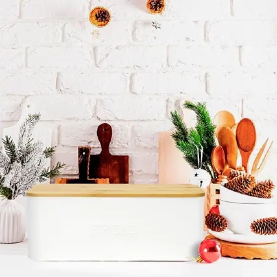 OUTSHINE Vintage Metal Bread Bin - Countertop Space-Saving, Extra Large, High Capacity Bread Storage Box for your Kitchen - Holds 2+ Loaves 13"x5"x7" image {10}