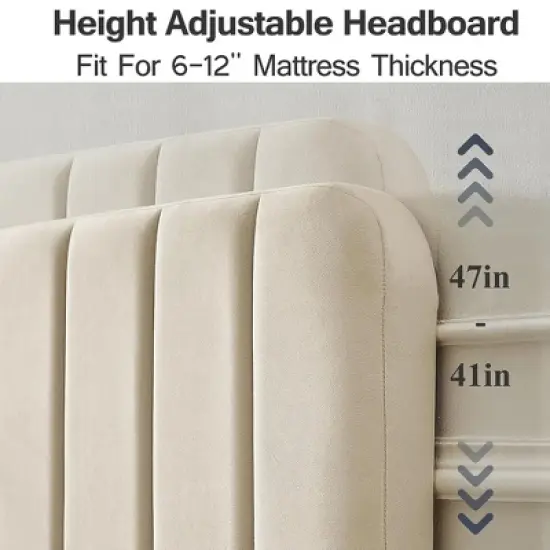 VECELO Velvet Upholstered Platform Bed Frame with Adjustable Headboard, Sturdy Wood Slat Support, No Box Spring Required image {4}