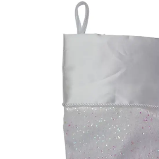 Northlight 22.25" White with Pink Iridescent Glitter Christmas Stocking with Satin Cuff image {2}