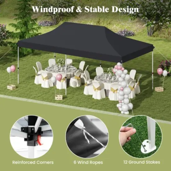 Tangkula 10 x 20FT Canopy Tent Folding Sun Shelter w/ 3 Adjustable Carrying Bag 12 Stakes & 6 Ropes Heavy-Duty Outdoor Tent Black/Grey/White/Blue image {5}