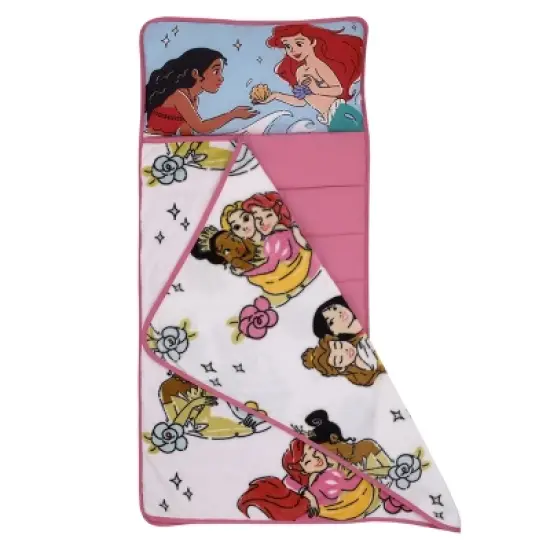 Disney Princesses Courage and Kindness Pink, Blue, and White Ariel, Tiana, Moana, Cinderella, Mulan, and Belle Toddler Nap Mat image {1}
