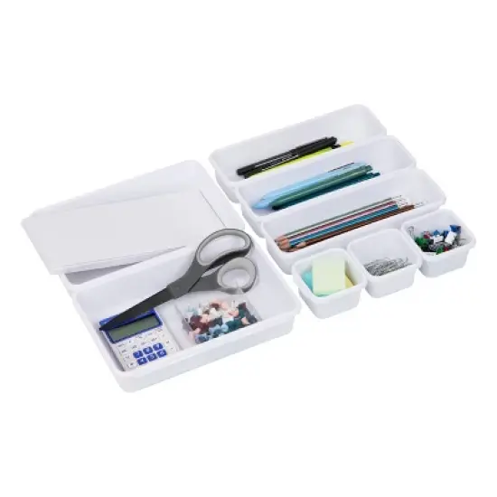Mind Reader 8 Piece Interlocking Multi Purpose Storage Compartment Organizer, White image {10}