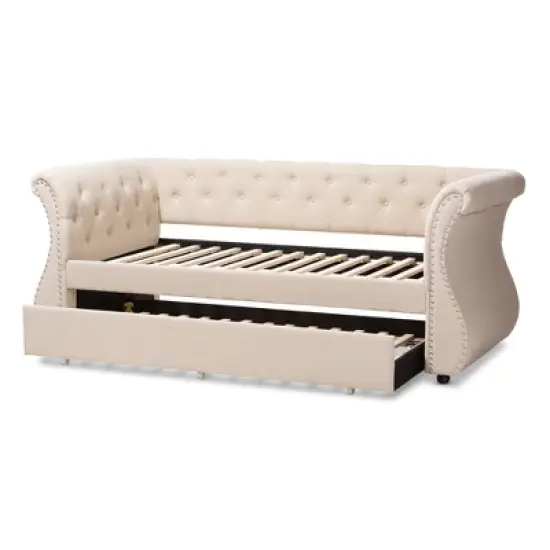 Twin Cherine Classic and Contemporary Fabric Upholstered Daybed with Trundle Beige - Baxton Studio image {4}