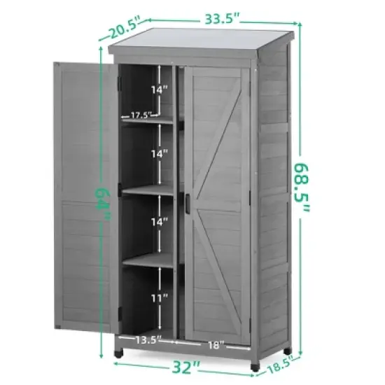 Outdoor Storage Cabinet and Metal Top,Garden Storage Shed,Outdoor 68 Inches Wood Tall Shed for Yard and Patio image {2}