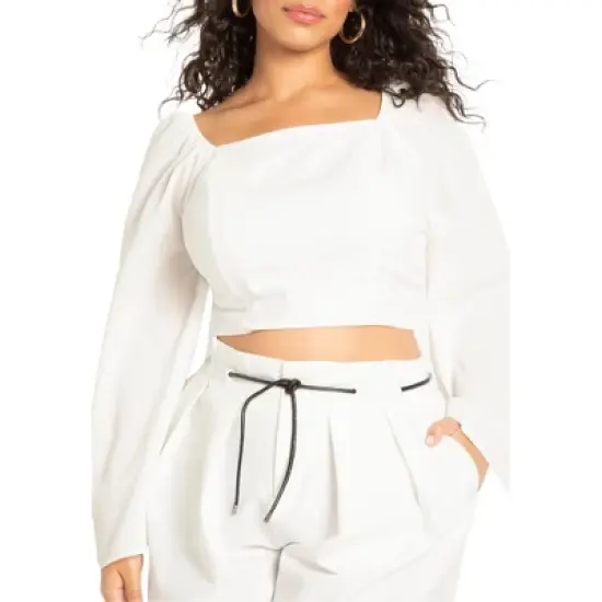 ELOQUII Women&rsquo;s Plus Size Tie Back Cropped Linen Top image {2}