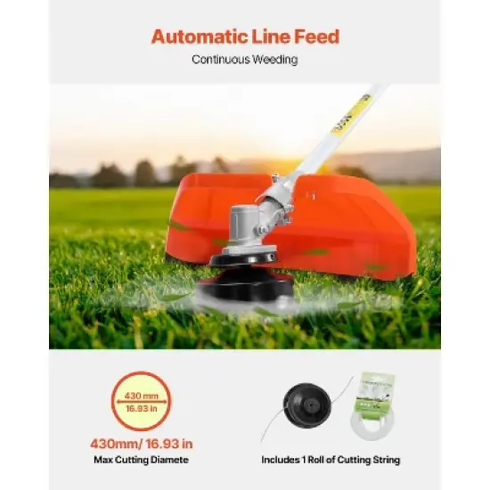 VEVOR String Trimmer, 25.2CC 2-Stroke, Gas Powered Weed Wacker, 16.9" Cordless Grass Trimmer, Multi-Functional Lawn Edger with Shoulder Strap image {5}