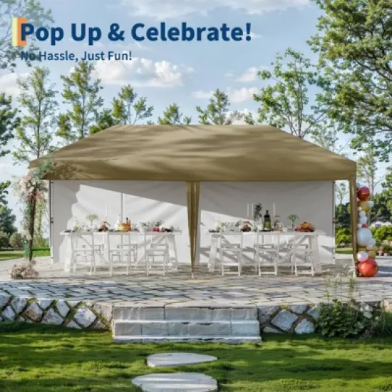 10x20 Heavy Duty Pop Up Canopy Tent with 2 Sidewalls, Outdoor Party, Market Stall, Camping, UV Protection, Waterproof, Roller Bag, 4 Weight Bags image {3}