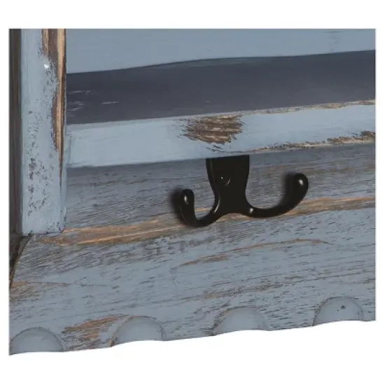 Country Cottage Antiqued Wood Coat Hooks and Storage Bench Set - Alaterre Furniture image {6}