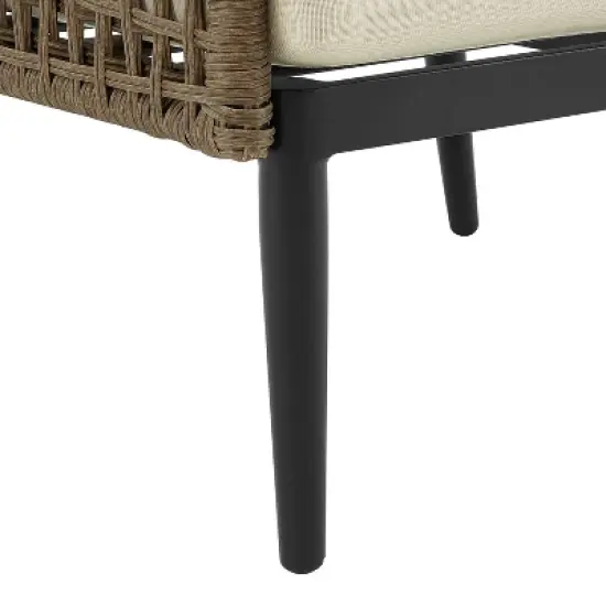 Southwick 5pc Outdoor Wicker Conversation Set with 4 Arm Chairs & Dante Fire Table - Cream/Light Brown - Crosley image {8}