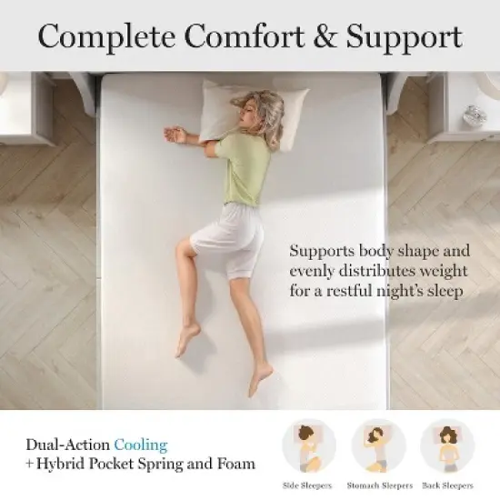 Martha Stewart SleepComplete 12" Firm Hybrid Pocket Spring and Foam Dual-Action Cooling Mattress with Soft Breathable CoolWeave Jacquard Knitted Top image {15}