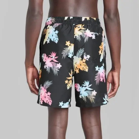Men's 7" Elastic Waist Botanical Swim Shorts - Original Use&trade; Black image {1}