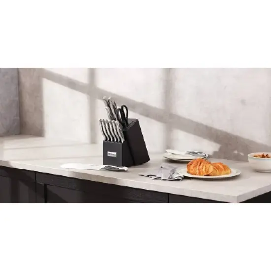 Oneida 14pc Stainless Steel Cutlery Set with Builtin Sharpner: Knife Set Block, Steak Knives, Shears, Multicolored image {2}
