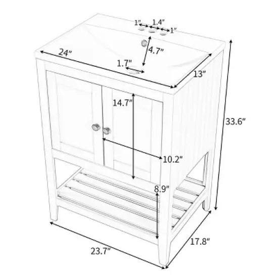 24" Modern Stylish Bathroom Vanity with Porcelain Sink and Open Shelves - ModernLuxe image {2}