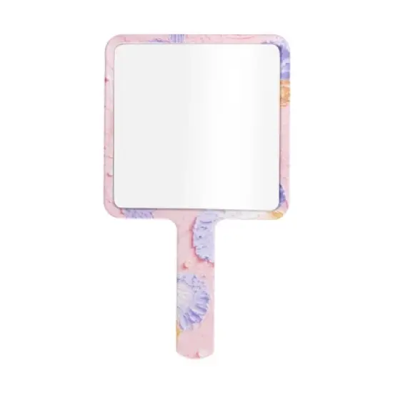 Unique Bargains Floral Square Handheld Mirror Pink Purple Yellow 1 Pc image {3}
