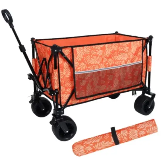 FURNIinspire Outdoor Serving Carts Colorful Heavy-Duty 480lbs Folding Wagon Cart with Bonus Picnic Mat All Terrain Wheels, Orange, 37.4"*23.03"*38.98" image {5}