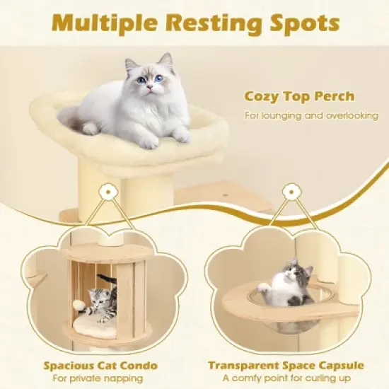 Tangkula 71" Tall Cat Tree w/Cozy Perch Condo Space Capsule 4.6" Scratching Posts image {4}