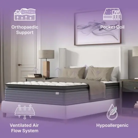 PAGED Mattress 14 Inch Hybrid Pillow Top Mattress with Low Motion Transfer for Pressure Relief image {1}