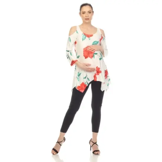 Maternity Floral Printed Cold Shoulder Tunic image {5}