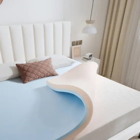 2 Inch Blue Dual Layer Different Density Invertible Mattress Topper image {10}