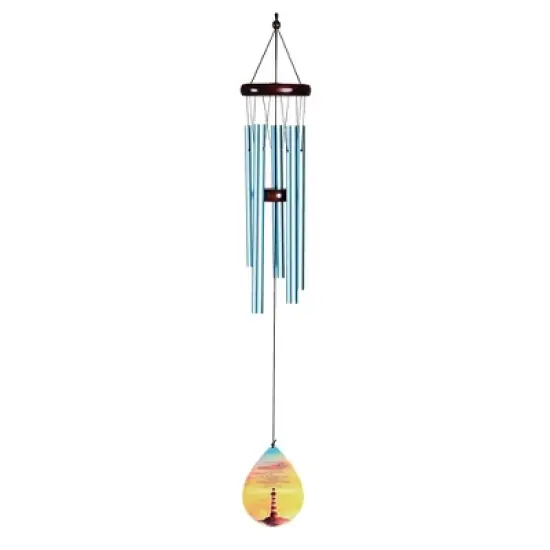 Dicksons Lighthouse John 12:46, Teal 34.75 x 4.6 Inch Aluminum/Wood Noisemaker Windchime image {2}