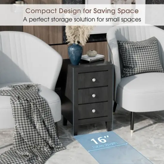 Costway Nightstand Sofa Side Coffee Table with  3 Drawer for Bedroom Living Room Black/Grey/White image {6}