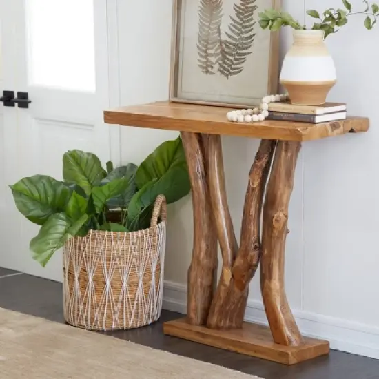 Contemporary Teak Wood Console Table Brown - Olivia & May image {1}