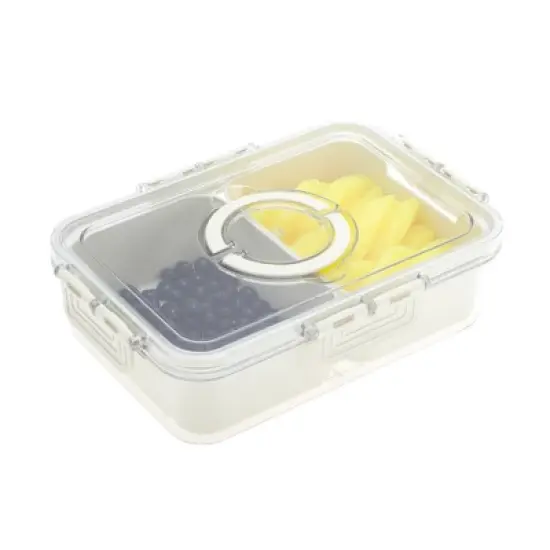 Unique Bargains Rectangle Fridge Food Storage Containers 2 Compartment White Transparent 1 Set image {6}