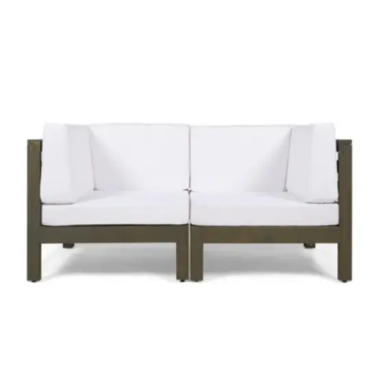 DSVIMOY LoveSeat Set, 2-Piece Love Seat Set, Two Sectiona with Single Arm for Patio, Lawn, White, 60.5"*30.25"*26.5" image {1}