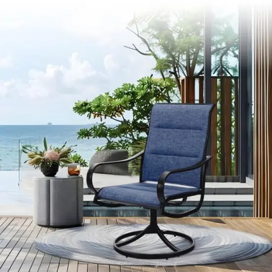 Captiva Designs 8pc Patio Dining Set with Rectangular steel table & Padded Sling Swivel Chairs & Market Umbrella image {7}