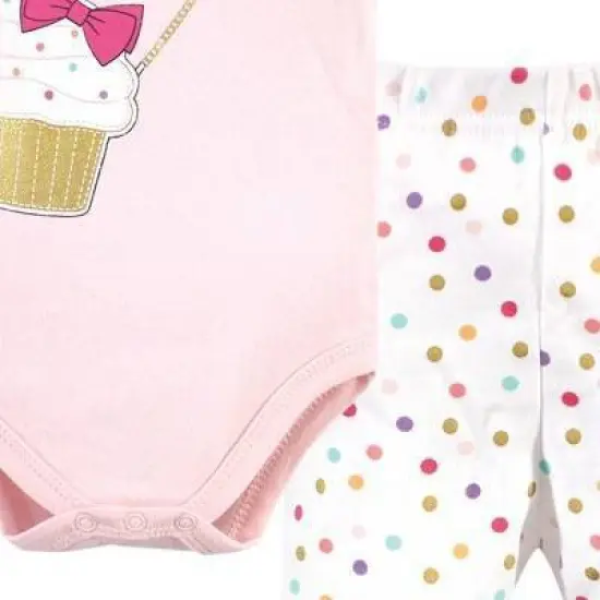Little Treasure Baby Girl Cotton Bodysuit, Pant and Shoe 3pc Set, Cupcake image {2}