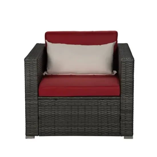 4pc Outdoor Wicker Conversation Set - Red/Brown - GODEER image {5}