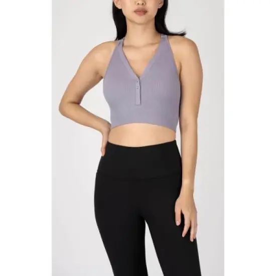 Yogalicious Sorority Girl Seamless Ribbed Button Henley Cropped Tank Top image {12}