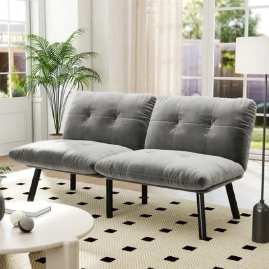Gray Convertible Folding Modern sofa Bed image {8}