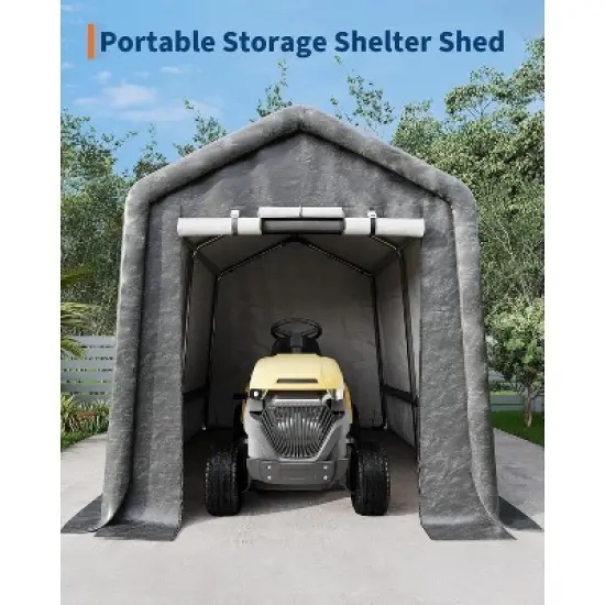 Acekool 7x12FT Outdoor Portable Storage Shed, Roll-Up Door, Heavy-Duty Waterproof PE Tarp, UV-Resistant Shelter for Tools, Garden, Motorcycles, Gray image {1}