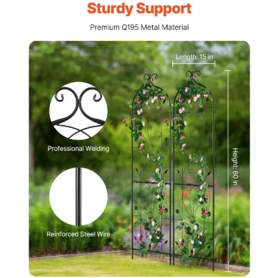 VEVOR Garden Trellis for Climbing Plants, 60 x 15 in, 2 Packs Rustproof Metal Garden Flower Trellis, Outdoor Climbing Rose Trellis Cucumbers Support image {2}