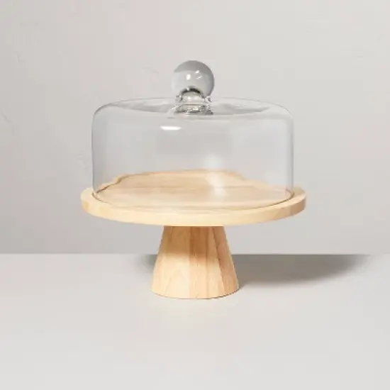 11.5" Wooden Cake Stand with Glass Cloche - Hearth & Hand&trade; with Magnolia: Rubberwood Pedestal, Farmhouse Style image {4}