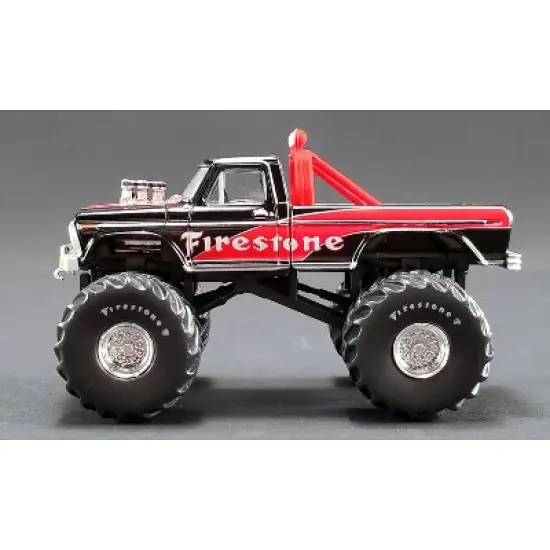 1974 Ford F-250 Monster Truck "Firestone" Black and Red "ACME Exclusive" 1/64 Diecast Model Car by Greenlight for ACME image {3}