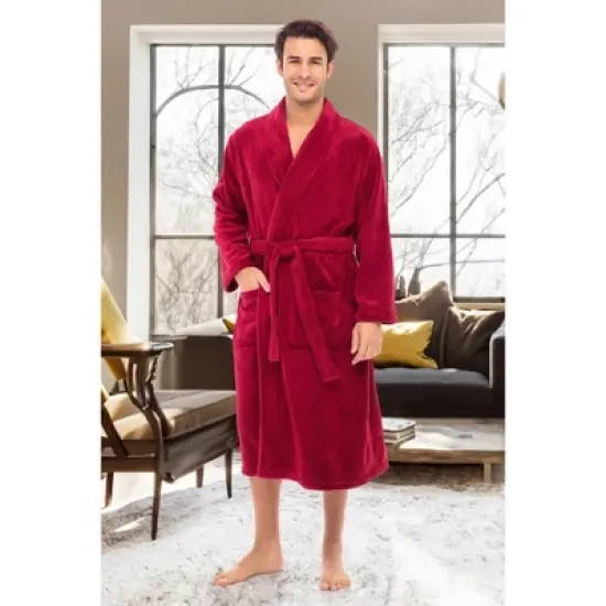 ADR Men's Classic Winter Robe, Plush Fleece Bathrobe Burgundy 1X-2X image {3}