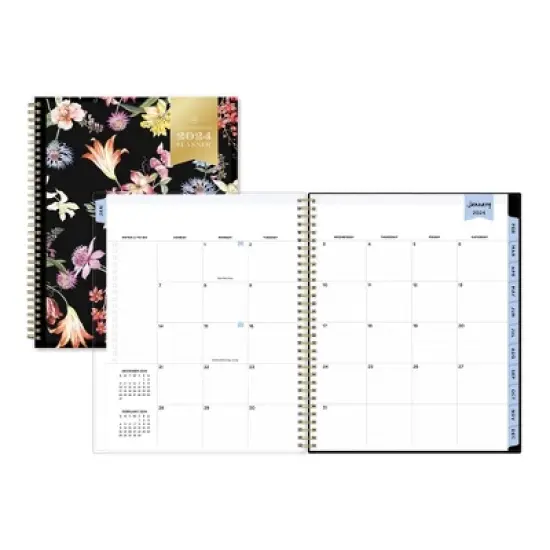 Day Designer 2024 Planner 8.5"x11"  Weekly/Monthly Clear Pocket Cover Wild Blooms Black image {3}
