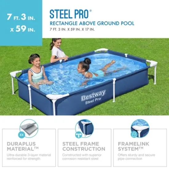 Bestway 56545E Steel Pro Outdoor Rectangular Frame Above Ground Family Kids Swimming Pool with Easy Setup, Blue image {1}